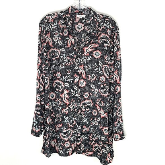 J. Jill Top Women M‎ Floral Polka Dot Multicolor Button Up Long Sleeve Blouse - Picture 1 of 16
